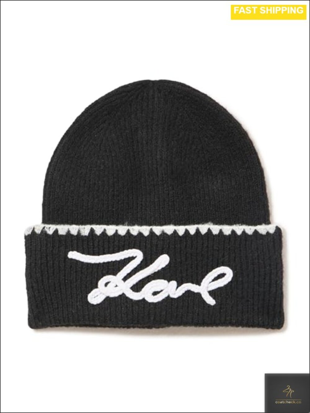 Whipstitch Beanie Hat with Embroidered Logo